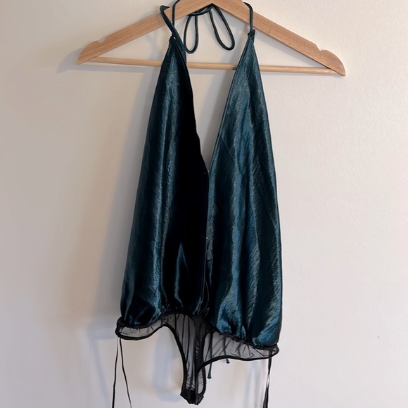 Free people intimately backless teal halter bodysuit size S - Picture 1 of 3